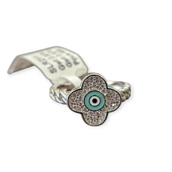 925 Sterling Silver Ring in Flowers Design With Evil-Eye